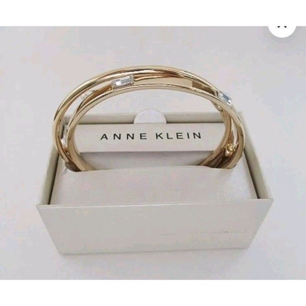 Anne Klein Gold Tone Crystal Bangle 3pc Bracelet Chic Elegant